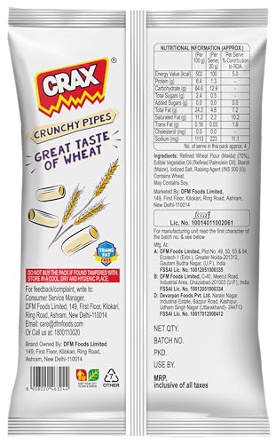 Image of Crax Crunchy Pipes Puffs 77g /72g /73g | Crunchy Snack | Social Gatherings, Fun Snack | Crunchy Gourmet Snacks for Parties, Drinks, Tea & Coffee | 100% Vegetarian (Weight may vary)