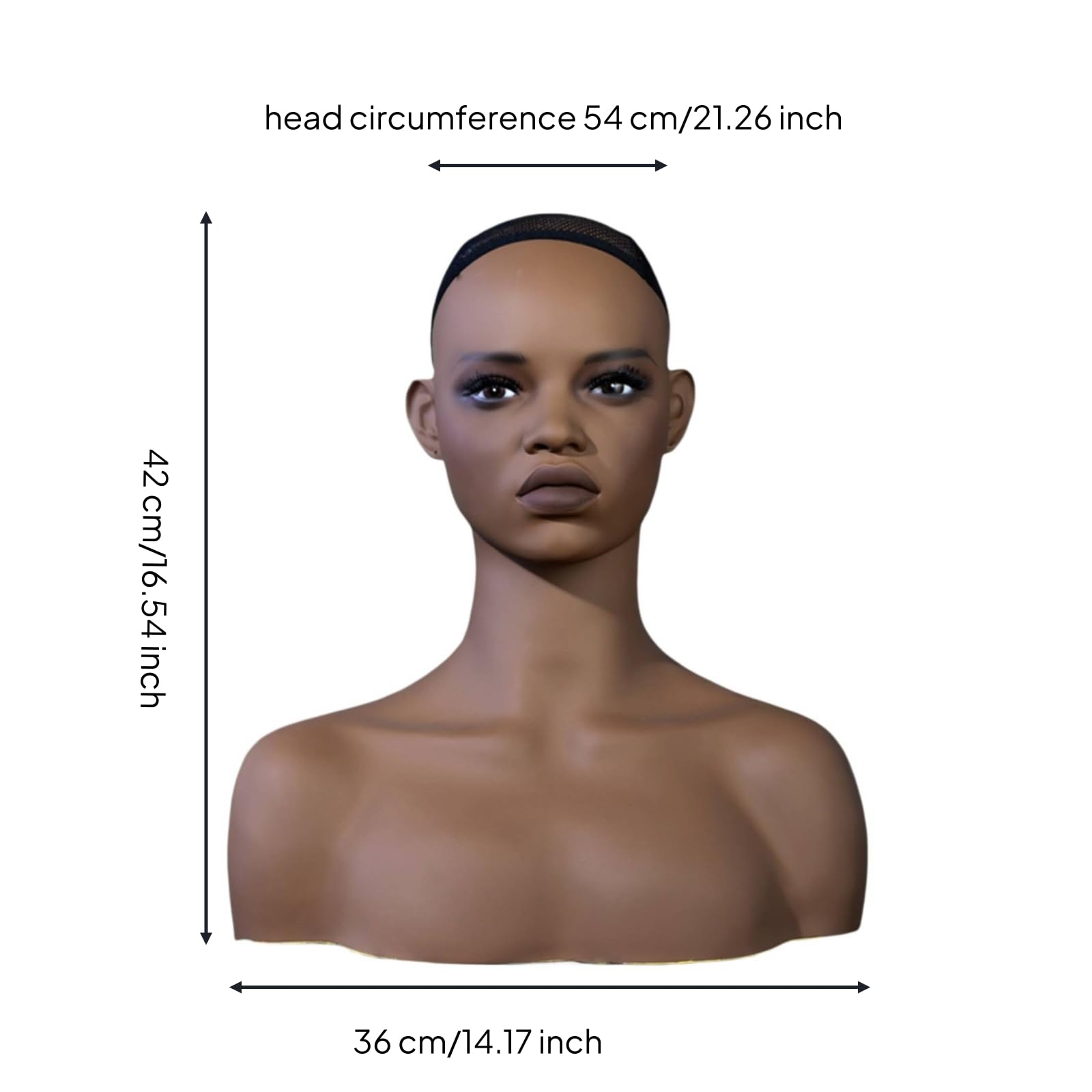 Tête de Perruque, Tête Mannequin Femme avec Épaules | Surface Lisse Tête Mannequin Perruque Brun Foncé d'affichage, support de perruque pour présentation de chapeaux et chapeaux