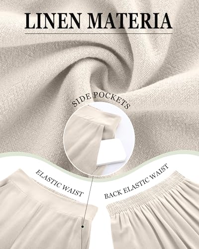 2 Pack Women's Linen Capri Pants Wide Leg Cropped Palazzo Trousers with Pockets High Waist Beach Summer Casual Pants(Khaki, Flaxen,XX-Large)2