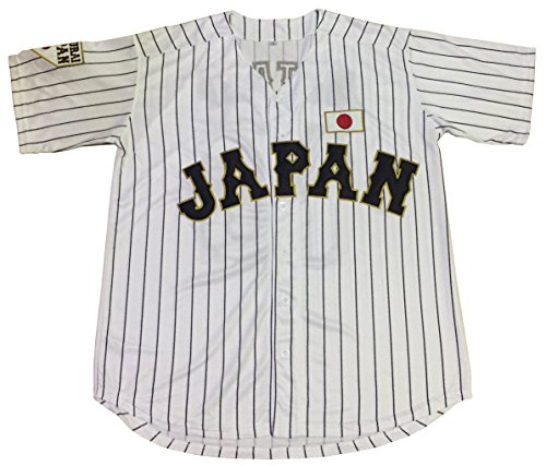 Shohei Ohtani 16 Japan Samurai Pinstriped Baseball Jersey Men Black White (White, Large)