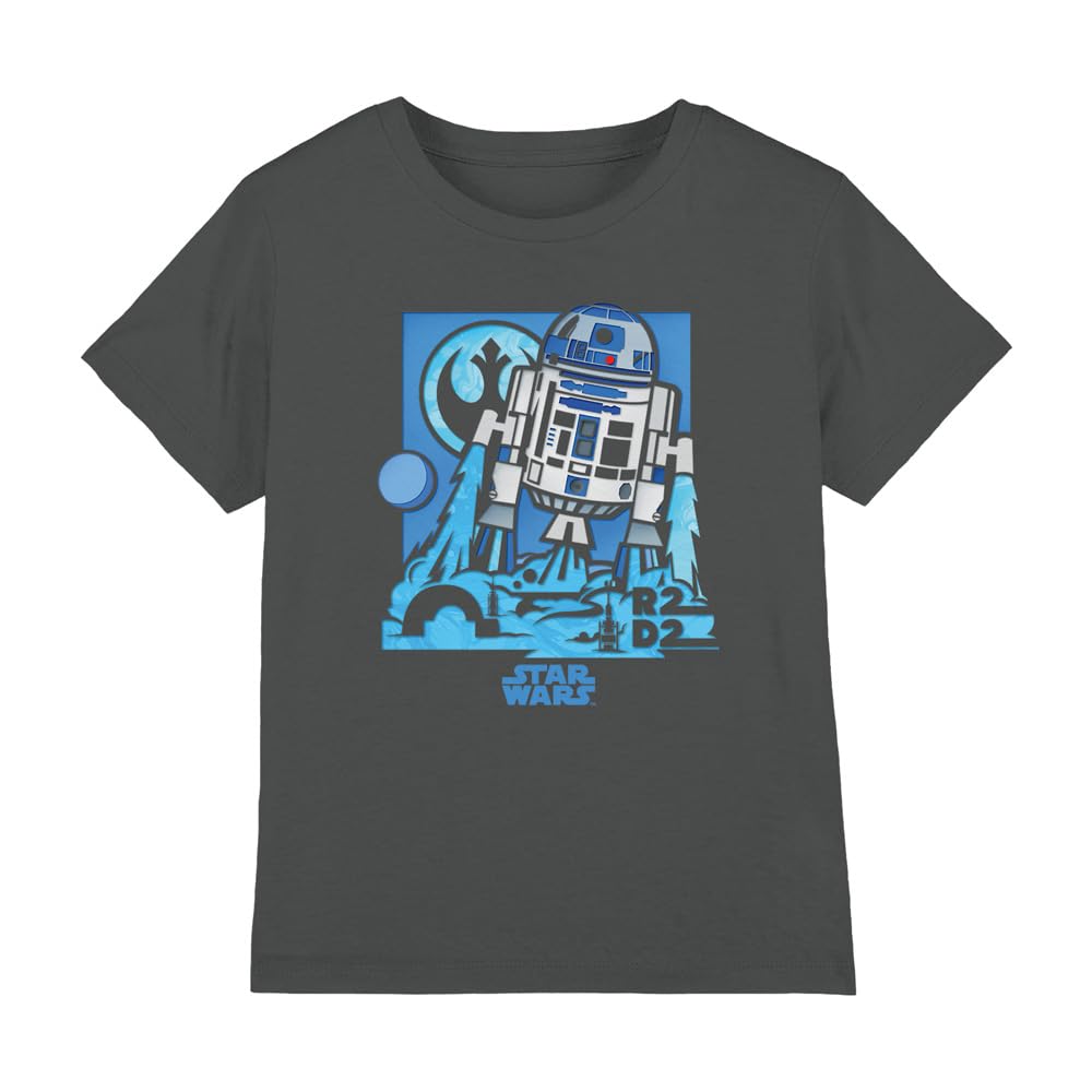 Star Wars Papercut R2D2 Unisex Kids T Shirt, Charcoal, 7-8 Years
