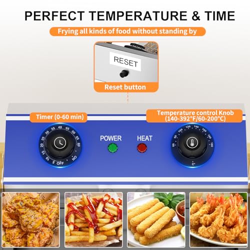 TAIMIKO Friteuse électrique Commerciale en INOX 2500W 6L avec Robinet de Vidange,Minuterie de 60 minutes Friteuse Professionnelle – Image 5
