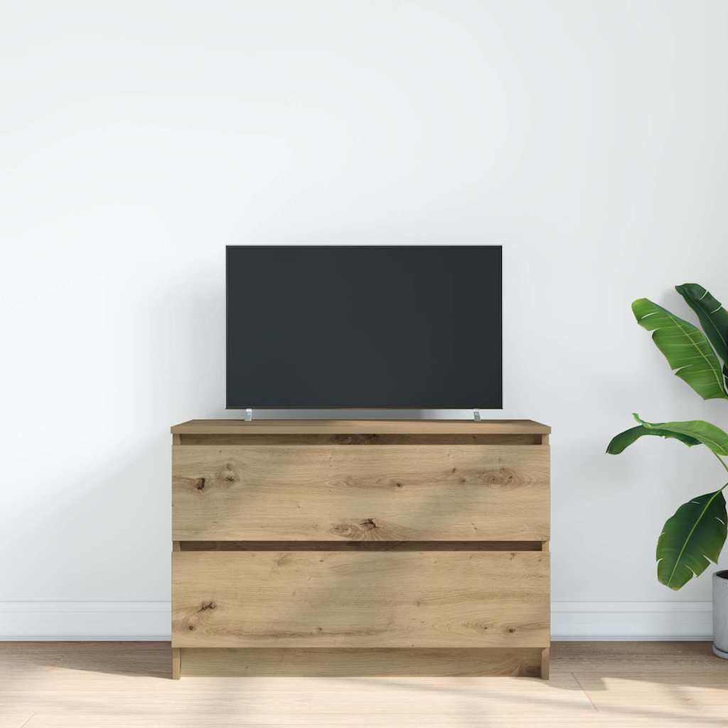 Szafka pod telewizor, dąb Artisan, 80 x 35 x 54 cm, materiał drewnopochodny, konsola medialna z 2 szufladami, łatwe w pielęgnacji, centrum rozrywki do salonu, sypialni