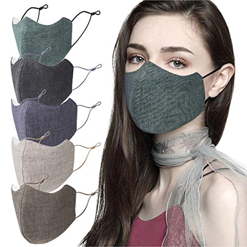 【SHIPPID FROM USA】4PCS Adults Cotton Linen Face Bandana_Covering_MASK Face Protection for Women and Men, Adjustable Solid Color Fashion Reusable Washable Anti-Haze Breathable Windproof Face Fabric
