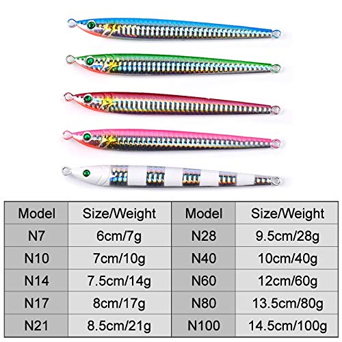 Lot de 5 leurres de pêche en Alliage de Plomb sans Logo LSB-Lere - 7 g / 10 g / 14 g / 17 g / 21 g / 28 g / 40 g / 60 g / 80 g / 100 g