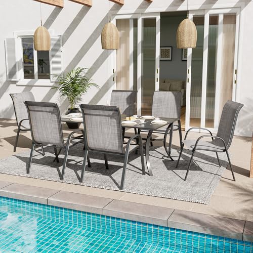 Image of Amopatio Patio Chairs Set of 6, Outdoor Stackable Dining Chairs for All Weather, Breathable Garden Outdoor Furniture for Backyard Deck(Light Grey)