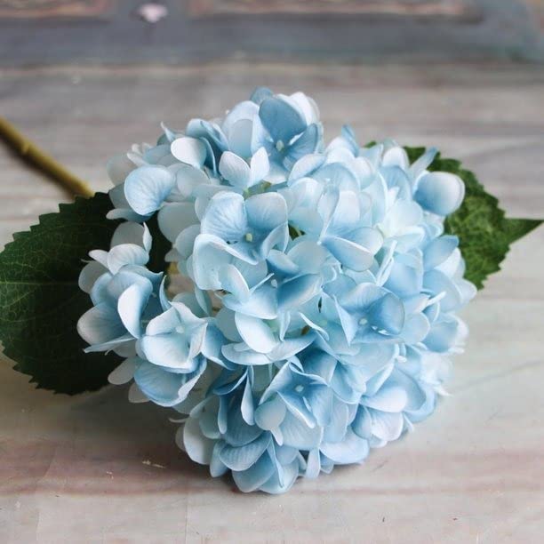SATYAM KRAFT Fabric 1 Pcs Artificial Hydrangea Flower Bunch | Fake Flowers for Home Decor, Living Room, Wedding, Pooja, Balcony, Office & Gift Decoration (Sky Blue, Without Vase)