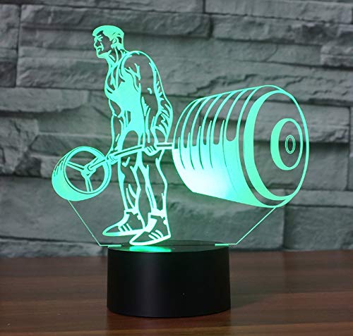 Preisvergleich Produktbild Langhantel Bodybuilding 3D Lampe Nachtlicht Touch Tisch Schreibtisch Optische Täuschung Lampen 7 Farbwechsel Lichter Hauptdekoration