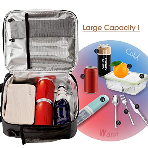 Buringer Homespon Reusable Lunch Bag Insulated Lunch Box Bento Cooler Tote With Front Pocket And Removable Adjustable Shoulder Strap For Woman/Man/Office (Black With Geometry) #TOP2