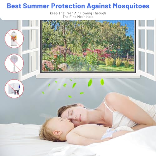 Cinkee Fliegengitter Fenster 150x180cm, Insektenschutz Fenster werden mit starken Klettbändern für eine einfache Montage ohne Bohren geliefert, Schwarz