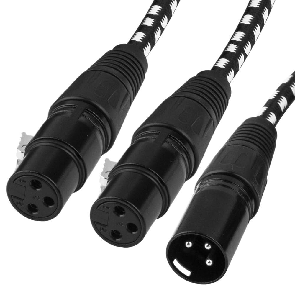 Pleciony kabel XLR męski na podwójny XLR żeński 3-pinowy rozdzielacz podwójny (folia+pleciony) ekranowany do wzmacniacza miksera mikrofonowego 50 cm (męski do podwójnego żeński)