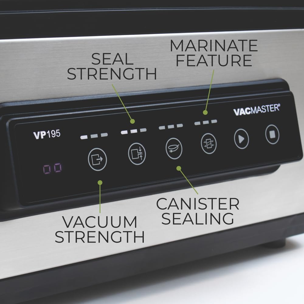 VacMaster VP195 Chamber Vacuum Sealer, 2-in-1 Sealing Power, Dual Function Chamber & External Sealing, Internal for Pouches 12"x12", External for Textured Pouches 12" & Longer, Stainless Steel