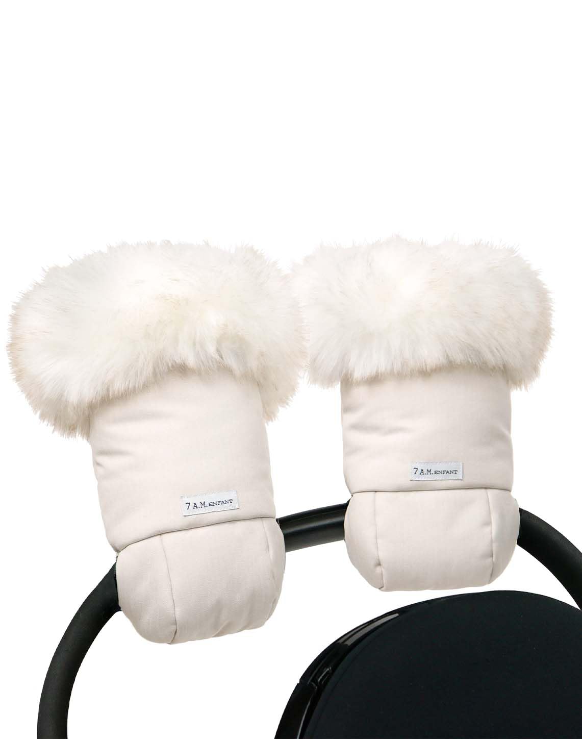 7AM Enfant - Guantes térmicos para cochecito, manoplas anticongelantes para manillar, calentadores de manos repelentes al agua para clima frío, forro de felpa (piel blanca y beige jaspeado)