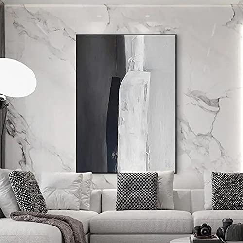Toile abstraite noir et blanc - Peinture moderne pour salon épuré