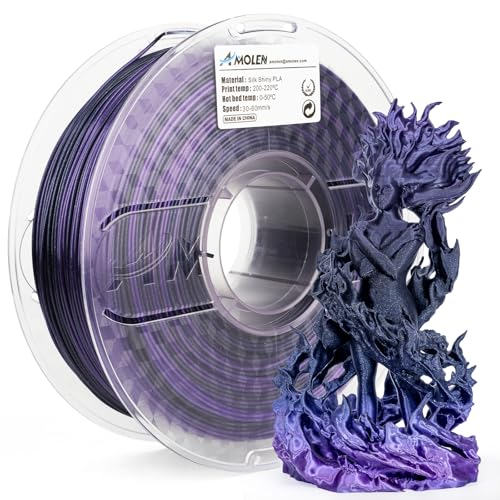 Image of AMOLEN PLA 3D Printer Filament, Silk Shiny Black Purple PLA Filament 1.75mm, Color Change 3D Printing Filament for Most FDM 3D Printer, 1kg Spool(2.2lbs)