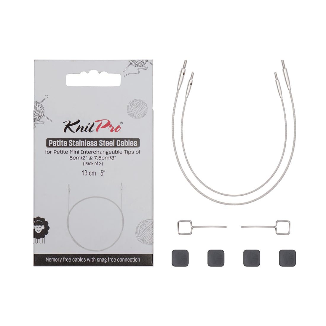 KnitPro Petite Transparent Stainless Steel Fixed Cables (Pack of 2) - 13cm (5") Cable for 5cm (2") & 7.5cm (3") Needles