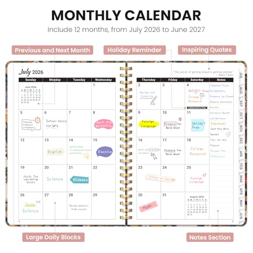 Planner 2026-2027, Monthly and Weekly Academic Planner July 2026 - June 2027, Hardcover Student Teacher Planning Agenda Calendar Book with Tabs, Perfect for Office School Supplies, A5 (6.3" x 8.5") - Garden - Image 3