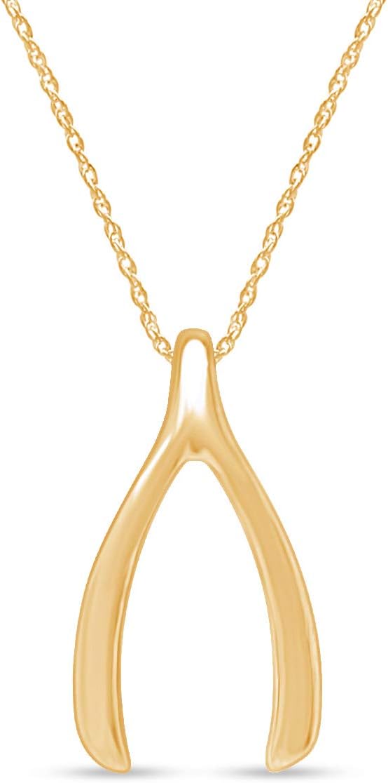 AFFY Wishbone Pendant Necklace for Women, 14K Gold Over 925 Sterling Silver, Inspirational Lucky Charm Jewelry Gift for Women with 18" Chain