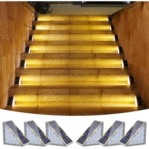 VOLISUN New Solar Stair Lights 6 Pack, Triangle Solar Step Lights IP67 Waterproof Outdoor, Led Solar Deck Lights Decor for Outdoor Stairs, Step, Yard, Walkway, Porch and Pathway(Warm White) Cover