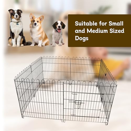 Image of Foldable Metal Dog Playpen, Portable Pet Pen Puppy Exercise Pens 8 Panels Small /Medium Dogs Fence for Yard Indoor&Outdoor RV Travel Camping with Doors for Cat Rabbit Hedgehog