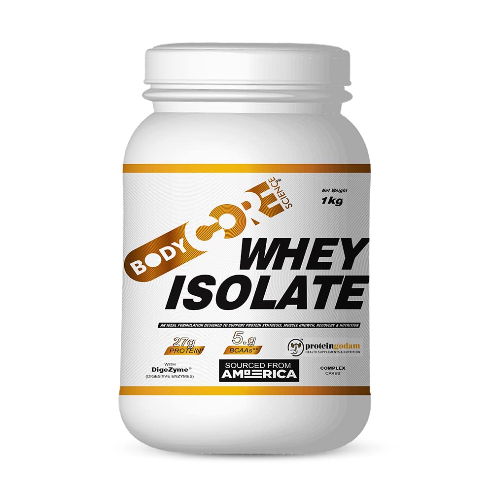 Body Core Science Protein Whey Isolate White-1Kg(Chocolate) Pack of 1, Protein(27g),Total Serving per container-33,Serving Size-30g,Added Suger-0, BCAA-5g