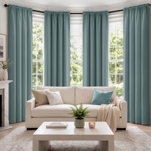 Image of MIULEE Dusty Blue Blackout Curtains 84 Inch Length for Bedroom 4 Panels | Solid Light Blocking Drapes, Room Thermal Insulation, Privacy Window Treatment Curtains,Top and Bottom Rod Pocket