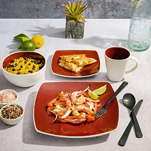 Gibson Soho Lounge Square Reactive Glaze Stoneware Dinnerware Set, Service For 4 (16Pc), Red/White #TOP3