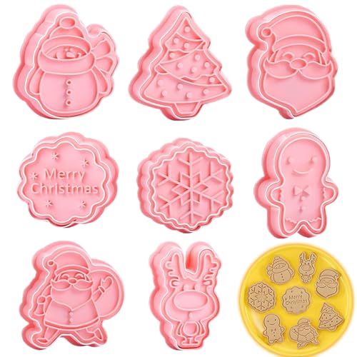 BOOSHMall Lot de 8 Emporte pièces Noël, 3D Moule Biscuit Plastique, Forme Biscuit Noël Emporte-pièces pour Décoration de Gâteau Fondant Biscuit Cookie Pâtisserie