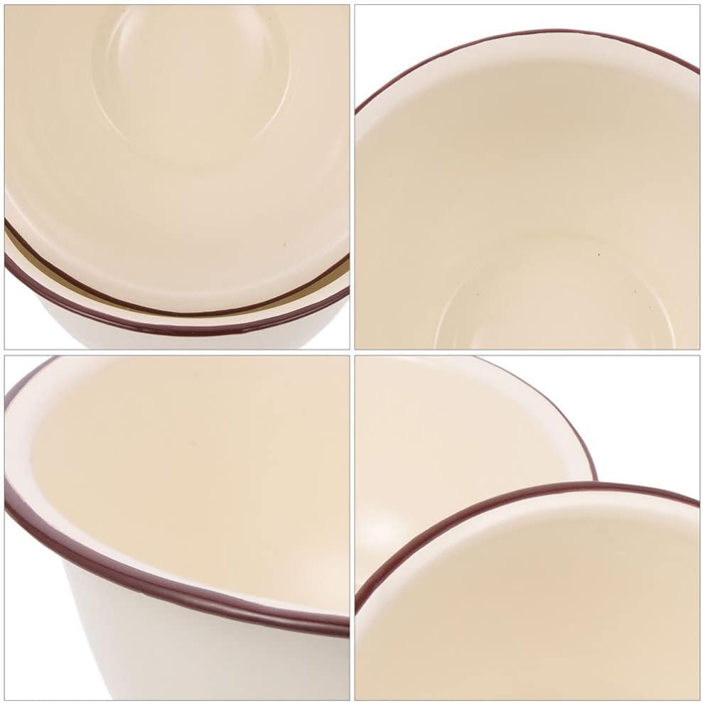 Enamel Bowl Enamel Color Pottery Bowl Enamel Mixing Bowl Enamel Bowl, Kitchen Round Soup Bowl Thicken Foods Soup Bowl Salad Serving Bowl, Distressed Black Rim Enamel Bowl