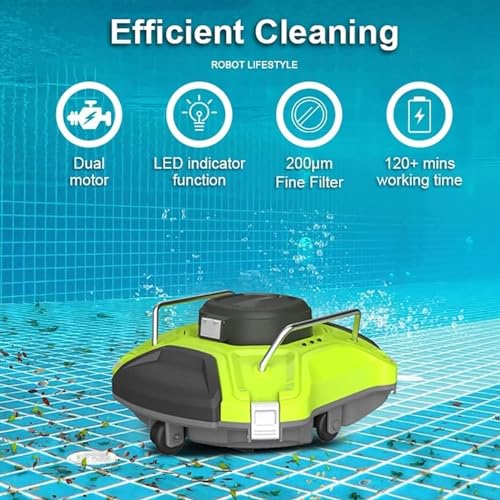 Pulitore automatico per piscine senza fili, durata di 90 minuti con doppio motore per un'aspirazione potente, design self-parking per piscine fuori terra