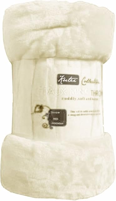 Laura Secret Fleece Faux Fur Roll Mink THROW Throws/Bed Blanket Beautiful Colours (Double, White Smoke)