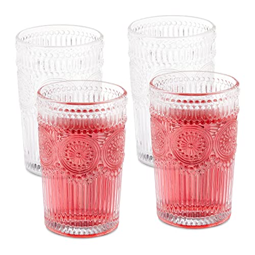 Relaxdays Trinkgläser, 4er Set, 400 ml, Vintage Gläser Wasser, Saft, Limo, spülmaschinenfest, Wassergläser, transparent, 13 x 8 cm