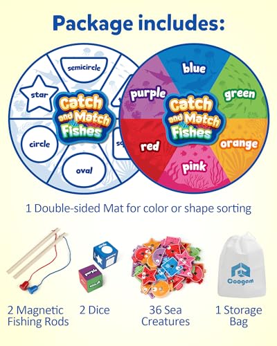 Image of Coogam Wooden Sorting Color Matching Game, Montessori Magnetic Fishing Color Shape Sorter Toy Preschool Educational Fine Motor Skill Toy Gift for 3 4 5 Years Kids