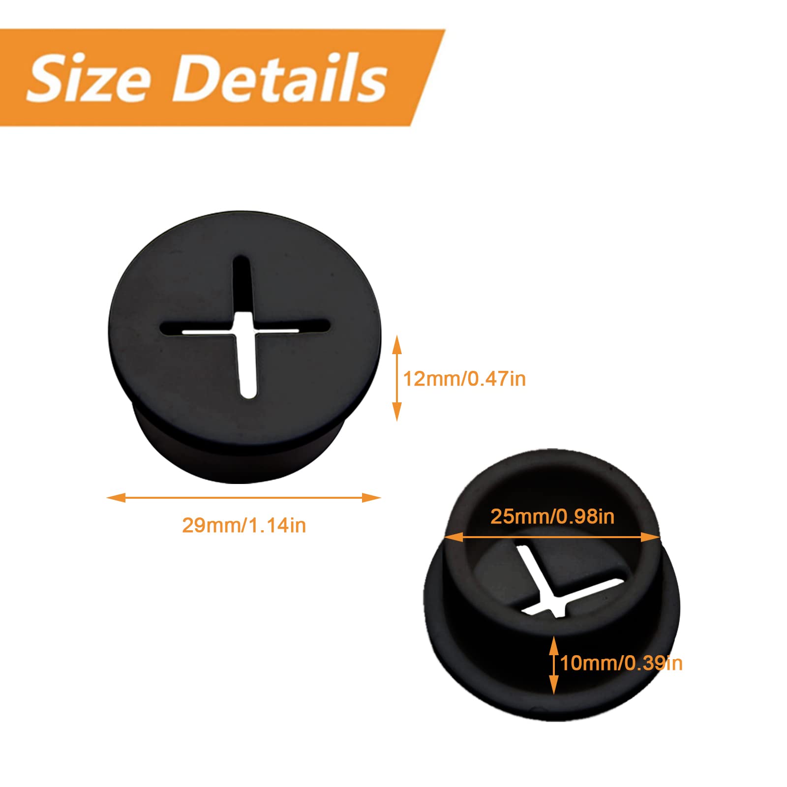 MOROBOR Flexible Silicone Cable Cord Grommet, 10pcs 25mm Black Rubber Grommets for Desk, Table, Wire Hole Cover Cable Management Wire Organizer