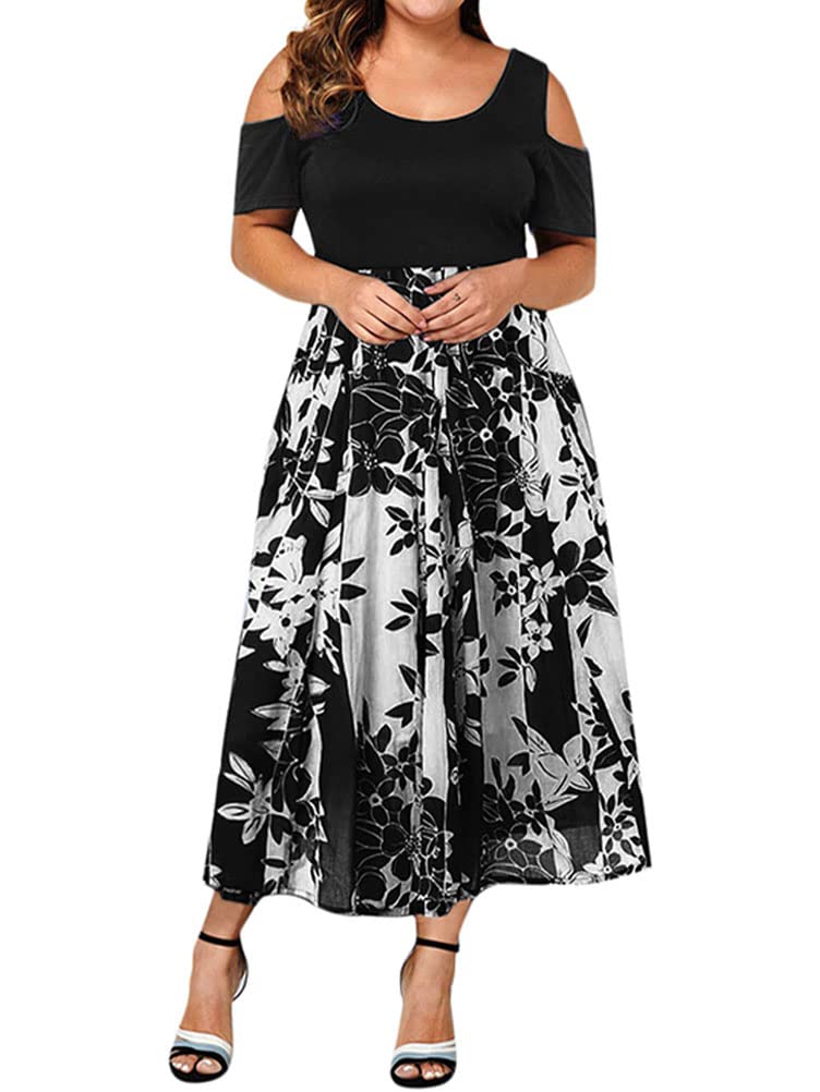shownicer Vestidos Largo Mujer Moda Manga Corta de Hombro Frío Vestido Verano Casual Impresión Vestidos Talla Grande Fiesta Playa Vacaciones
