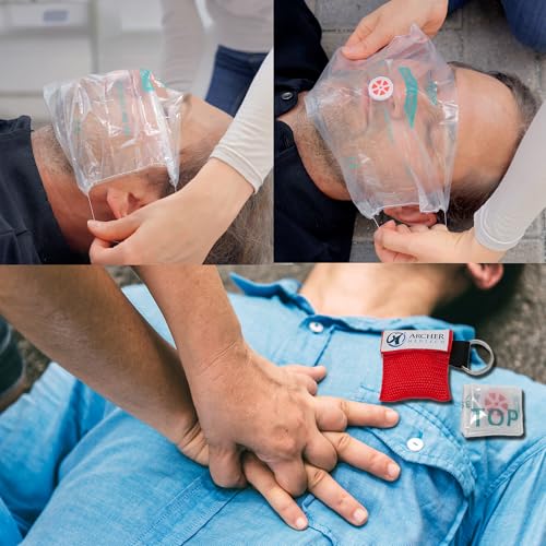 Image of CPR Mask for Pocket or Key Chain, CPR Emergency Face Shield with One-Way Valve Breathing Barrier for First Aid or AED Training, Archer MedTech (6)