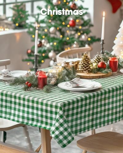 Image of Pureegg Premium Use and Throw Table Covers 10 Pack 54x108 Inch Black for Rectangular Tables, Green Plaid