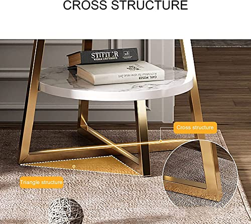 Image of Al Hama Coffee Table 2 Tier Round Tea Marble Pattern Table Modern Side Tables Sofa Table with Metal Frame Light End Tables Telephonr Table for Living Room-(Black)