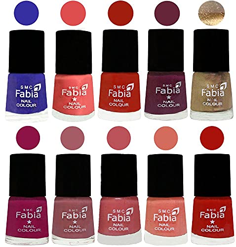 Image of SMC Fabia ALL IN ONE (PACK OF 10), Long Lasting Glossy Nail Polish, 6 ml Each, All Vibrant Colours,01793