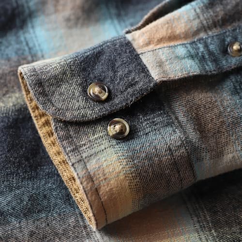 Dubinik® Mens Flannel Shirt Long Sleeve Button Down Plaid All Cotton Soft Brushed Flannel Shirt for Men Utility Casual Shirt4