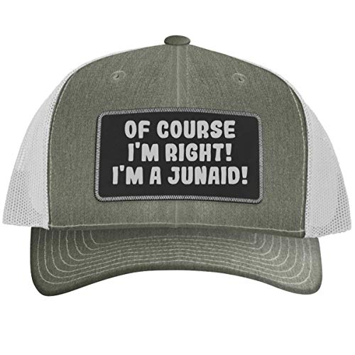 of Course I'm Right! I'm A Junaid! - Leather Black Patch Engraved Trucker Hat, Heather-White, One Size