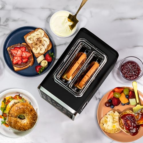 Image of Inspirex Touch Screen Toaster - 2 Extra Wide Slots - 5 Bread Types and 6 Browning Levels - Defrost, Reheat, Favorite, & Single Slot Modes - For Toast, Bagels, & Waffles - Black