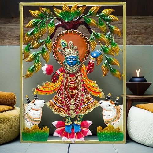 Lord Shrinathji Iron Metal Wall Décor (24x18in) – Handcrafted Krishna Religious Décor Showpiece | Vibrant Hindu Artwork with LED Backlight for Home, Pooja Room & Gifting (SrinathJi) — photo — 8 of 9
