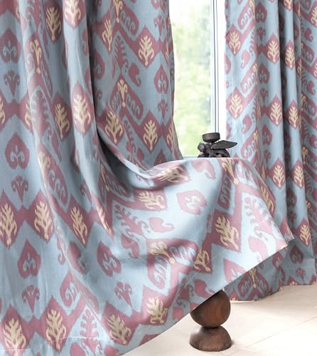 Image of Tranquebar Curtain Co. 100% Blackout Curtains, Complete Darkening Lining (Polyester), Blue-Pink Chevron Print, Cotton Blackout Curtains 5 Feet for Window, BackTabs, Ikat (152 cm) - 1 Piece