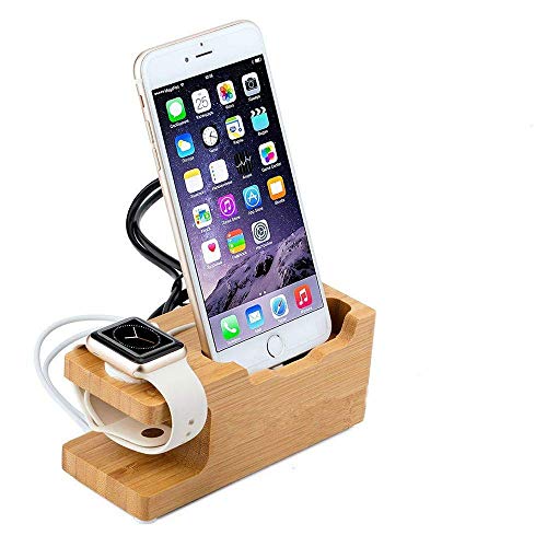 USB-Ladestation, Telefonständer mit 3 USB-Anschlüssen Ladestation aus Bambusholz für Apple Watch (38 mm/42 mm/44 mm), iPhoneXS/XS max/XR/X/8/7