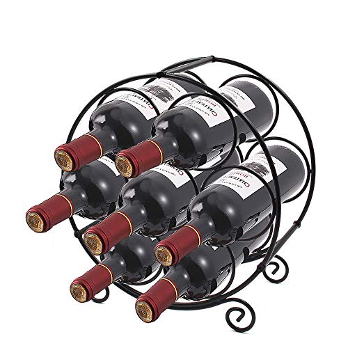 Stegodon 7-Bottle Free Standing Wine Rack Countertop Wine Bottle Holder Liquor Storage Stands for Kitchen, Cabinets,Pantry, Metal (Black)