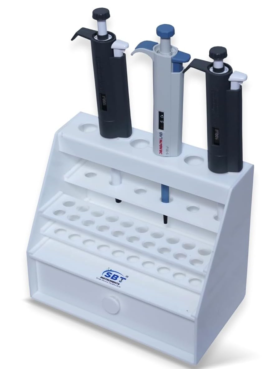 SBT Instruments Micropipette stand for 6 pipettes with drawer to store tips White Colour Use For Chemical, pathology, reasearch Laboratory, Capacity 6 Pipette Pack of 1-image-8