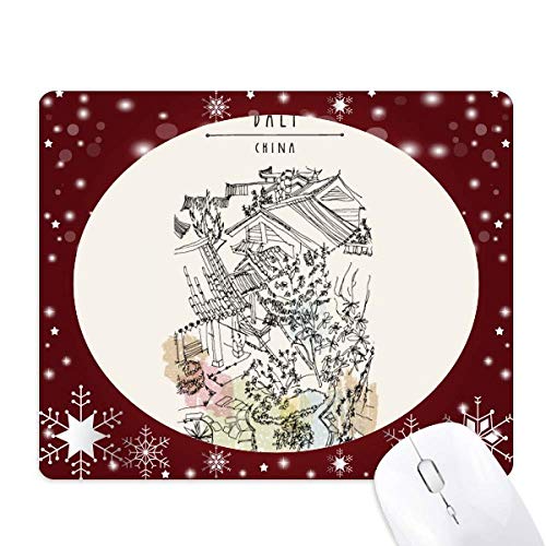 Tapis de souris design Dali Park avec flocon de neige et paysage de Chine en hiver