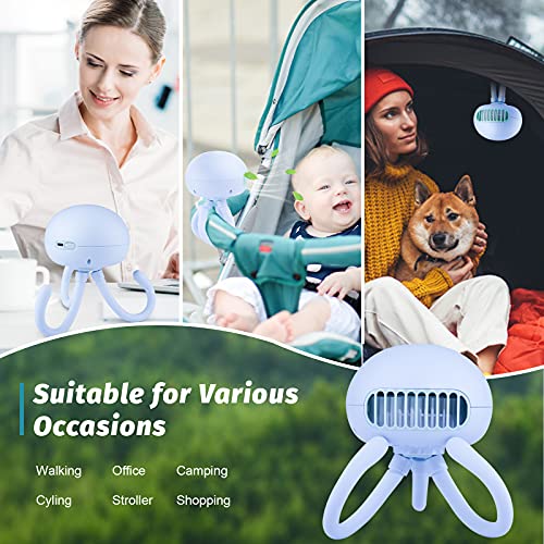 Image of Portable Bladeless Mini Handheld Fan with Flexible Tripod - Clip on Stroller Fan, 3 Speeds, Rechargeable Battery Operated for Stroller, Car Seat, Crib, Bike and Desktop (Blue)