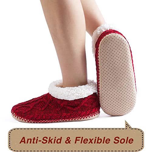 Image of cosyone1997 Cable Knit Slipper Socks for Women Non Slip Soft Sole | Fuzzy sherpa lining, gripper dots, flexible bootie coverage and machine washable care for warm, comfortable indoor wear